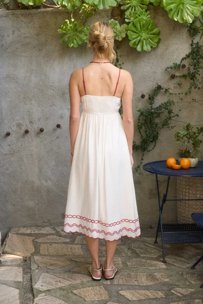 Red Floral Embroidery Scalloped Midi Dress sold by Pinkblush product image thumbnail 3