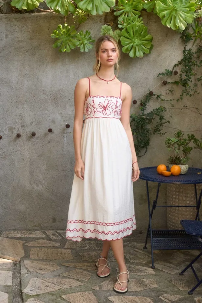 Red Floral Embroidery Scalloped Midi Dress sold by Pinkblush