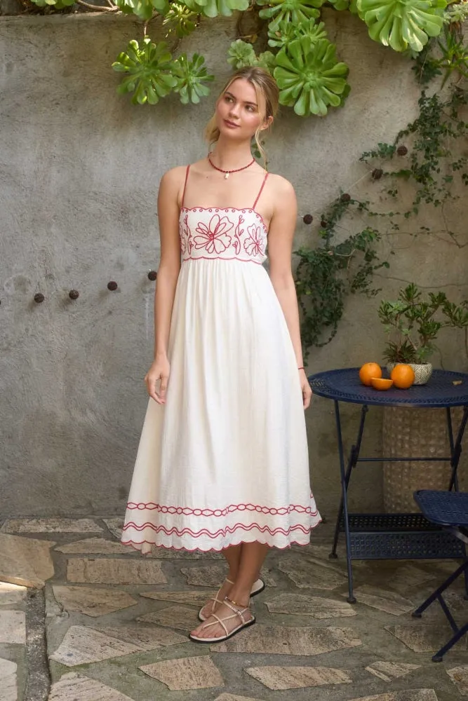 Red Floral Embroidery Scalloped Midi Dress sold by Pinkblush product image thumbnail 2