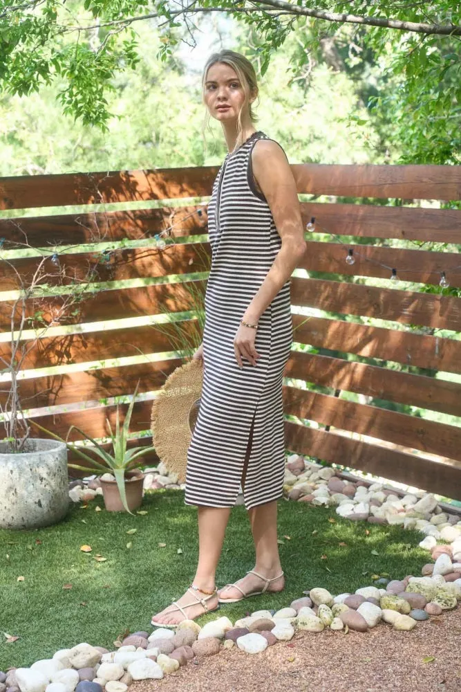 Brown Striped Knit Midi Henley Tank Dress sold by Pinkblush product image thumbnail 3