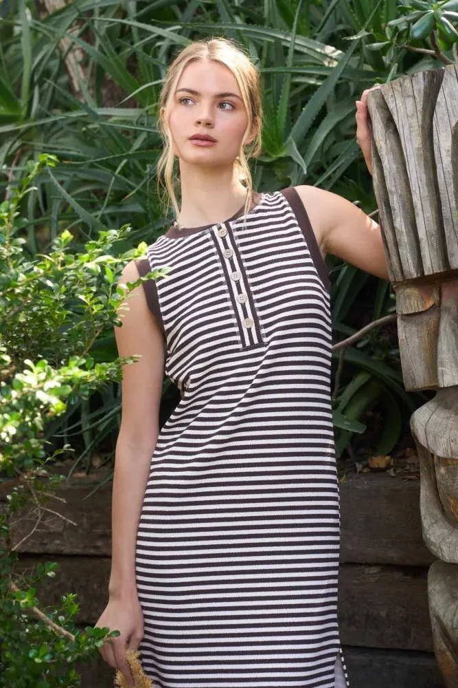 Brown Striped Knit Midi Henley Tank Dress sold by Pinkblush product image thumbnail 5
