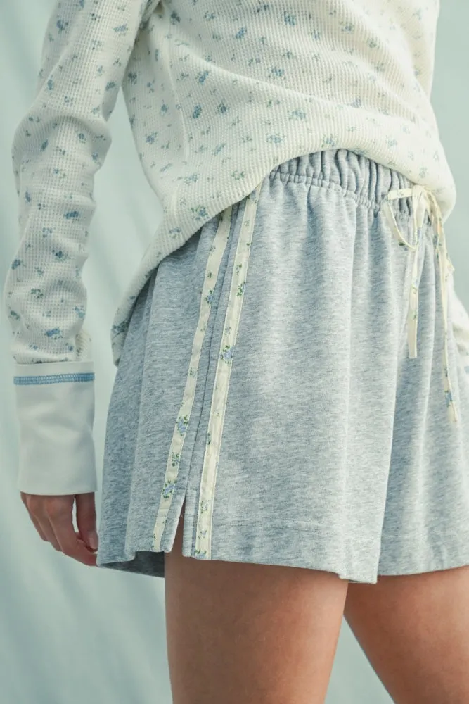 Grey Floral Print Side Stripe Shorts sold by Pinkblush