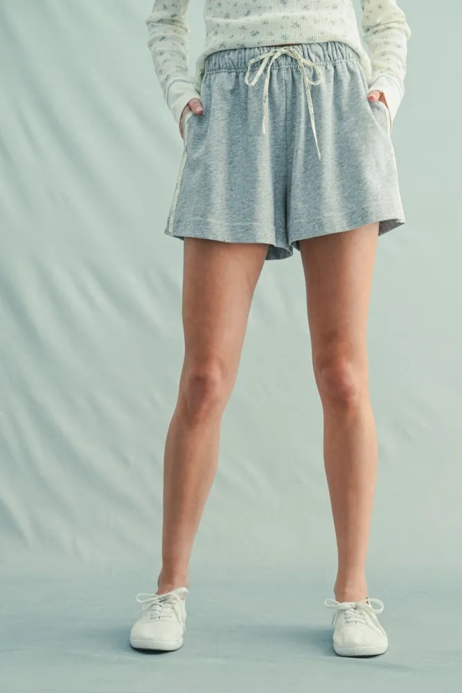 Grey Floral Print Side Stripe Shorts sold by Pinkblush product image thumbnail 2