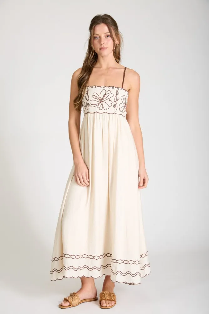 Brown Floral Embroidery Scalloped Midi Dress sold by Pinkblush