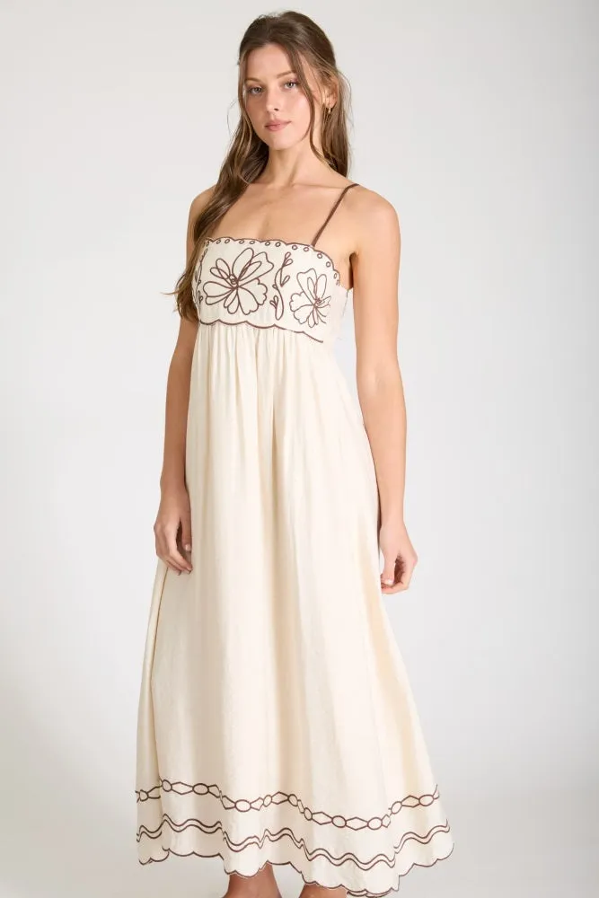 Brown Floral Embroidery Scalloped Midi Dress sold by Pinkblush product image thumbnail 2
