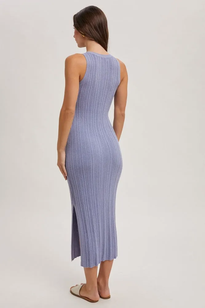 Chambray Blue High Neck Side Slit Midi Dress sold by Pinkblush product image thumbnail 4