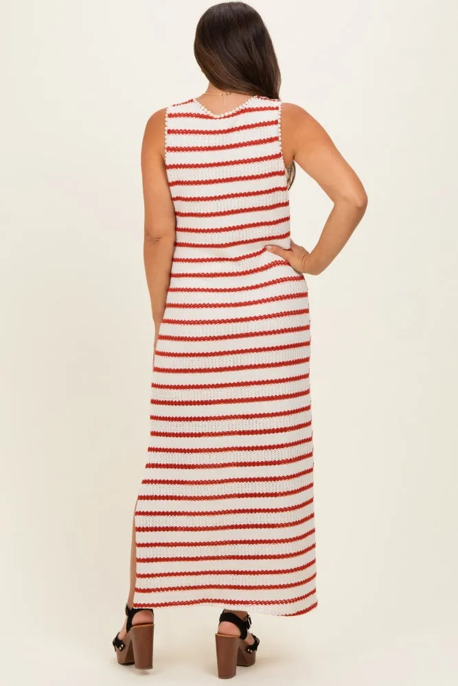 Cream Striped Crochet Knit Sleeveless Maternity Maxi Dress sold by Pinkblush product image thumbnail 3