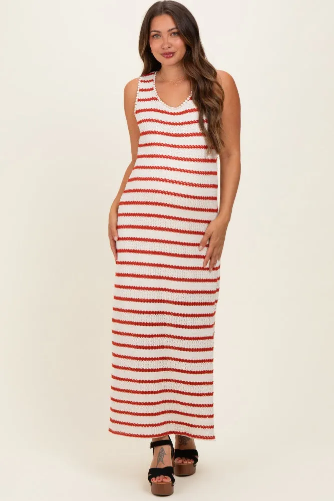 Cream Striped Crochet Knit Sleeveless Maternity Maxi Dress sold by Pinkblush