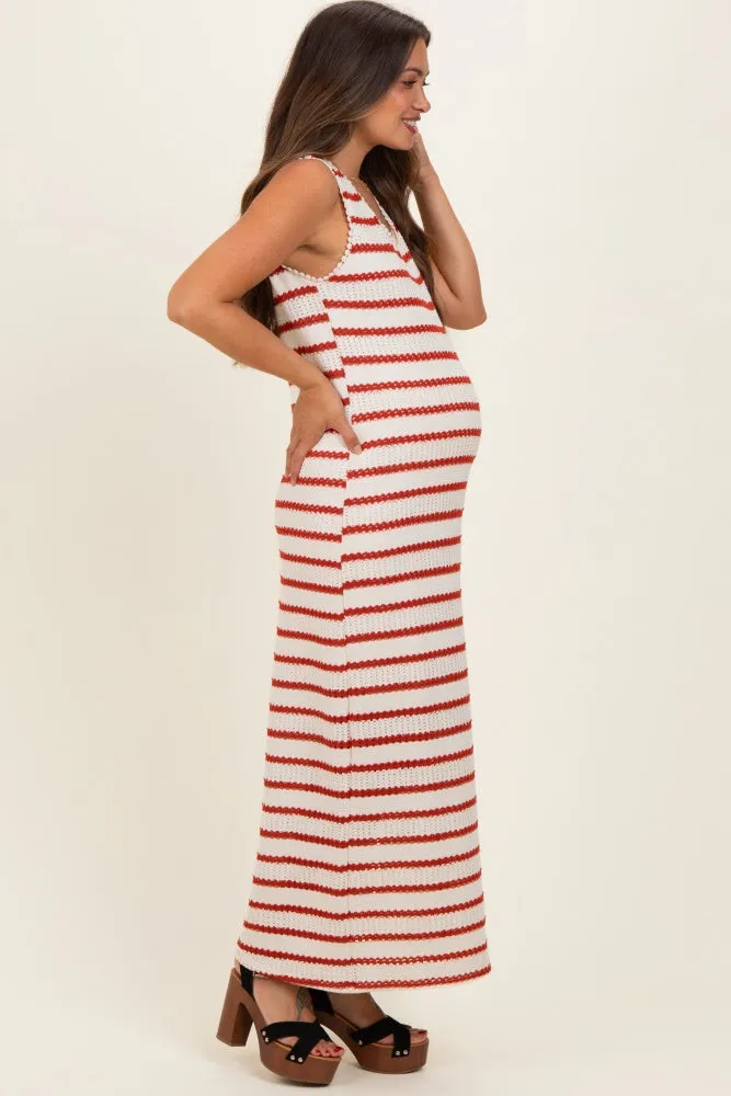 Cream Striped Crochet Knit Sleeveless Maternity Maxi Dress sold by Pinkblush product image thumbnail 2