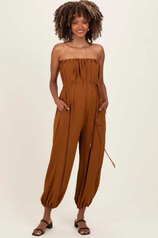 Sepia Strapless Waist Tie Maternity Jumpsuit made by Aakaa