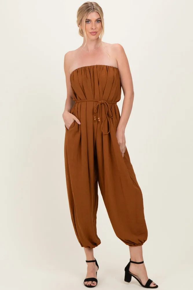 Sepia Strapless Waist Tie Maternity Jumpsuit sold by Pinkblush product image thumbnail 5