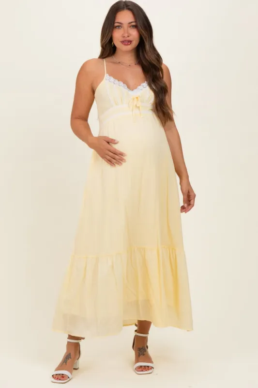 Lemon Lace Accent Maternity Maxi Dress made by Inloom