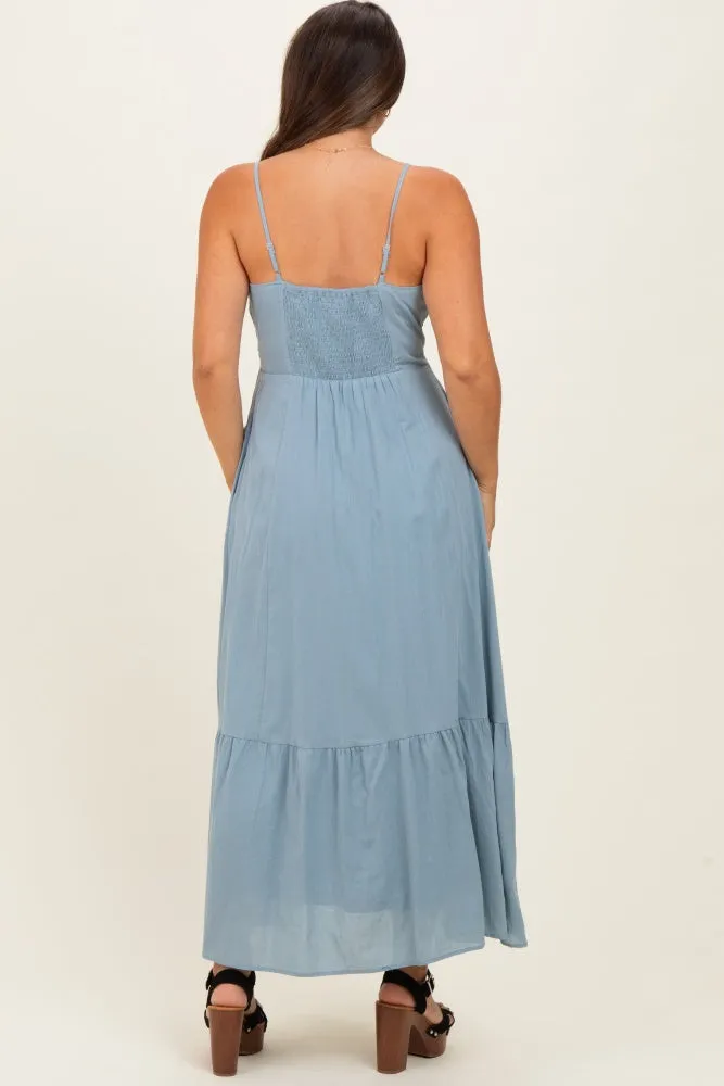 Blue Lace Accent Maternity Maxi Dress sold by Pinkblush product image thumbnail 3