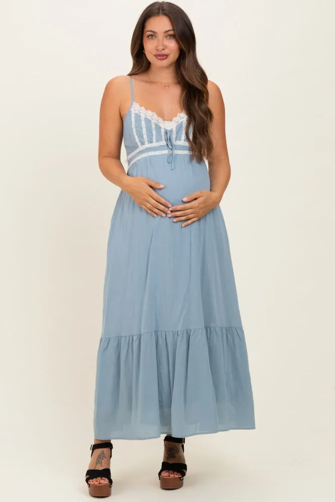 Blue Lace Accent Maternity Maxi Dress sold by Pinkblush