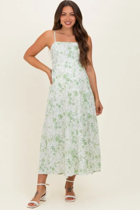 Light Green Floral Sleeveless Maternity Midi Dress made by The Workshop Studio
