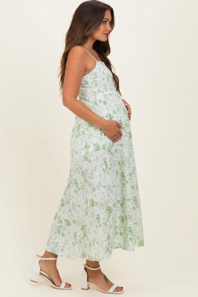 Light Green Floral Sleeveless Maternity Midi Dress sold by Pinkblush product image thumbnail 2