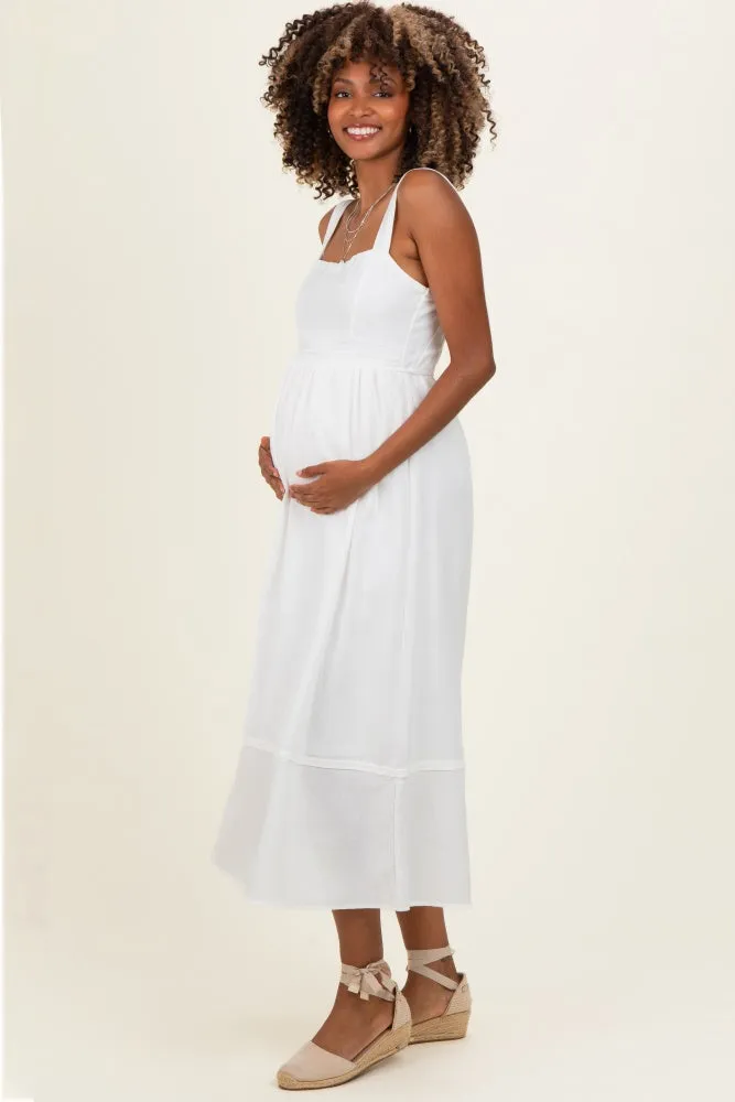 Ivory Linen Blend Sleeveless Maternity Midi Dress sold by Pinkblush product image thumbnail 2