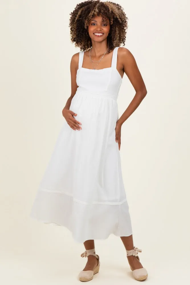 Ivory Linen Blend Sleeveless Maternity Midi Dress sold by Pinkblush