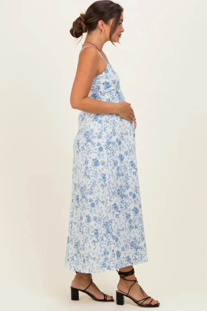 Light Blue Floral Sleeveless Maternity Midi Dress sold by Pinkblush product image thumbnail 2