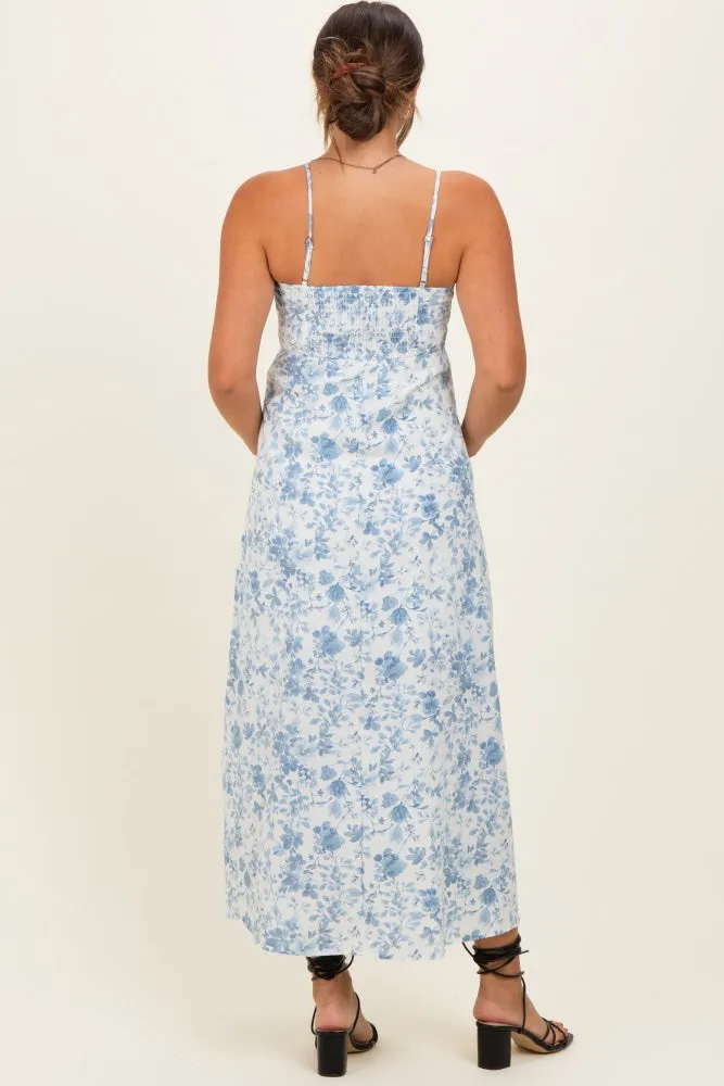 Light Blue Floral Sleeveless Maternity Midi Dress sold by Pinkblush product image thumbnail 3
