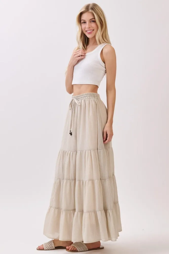 Beige Tiered Drawstring Maxi Skirt sold by Pinkblush product image thumbnail 2