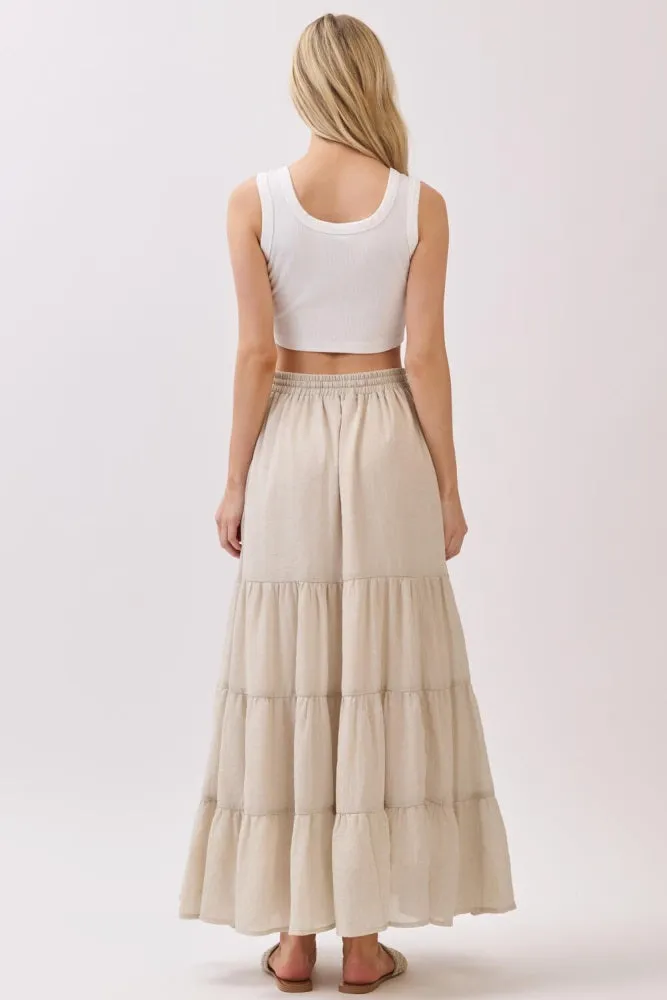Beige Tiered Drawstring Maxi Skirt sold by Pinkblush product image thumbnail 3