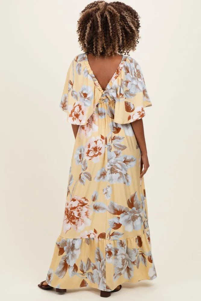 Yellow Floral V-Neck Maternity Maxi Dress sold by Pinkblush product image thumbnail 3