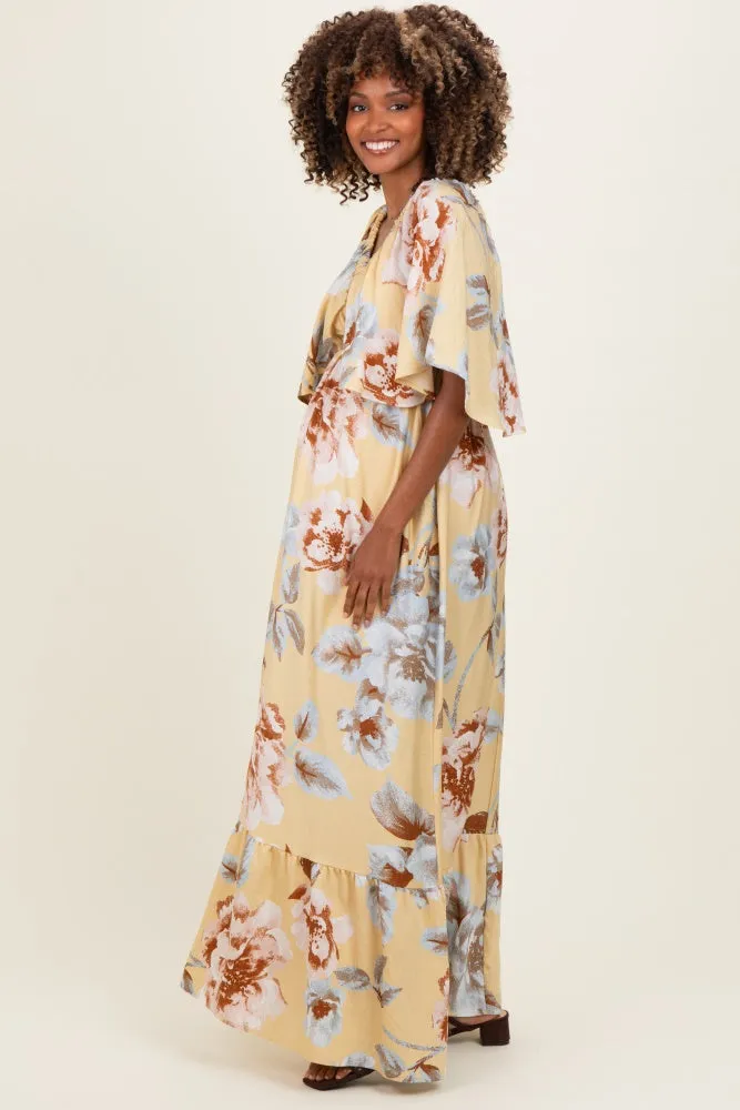 Yellow Floral V-Neck Maternity Maxi Dress sold by Pinkblush product image thumbnail 2
