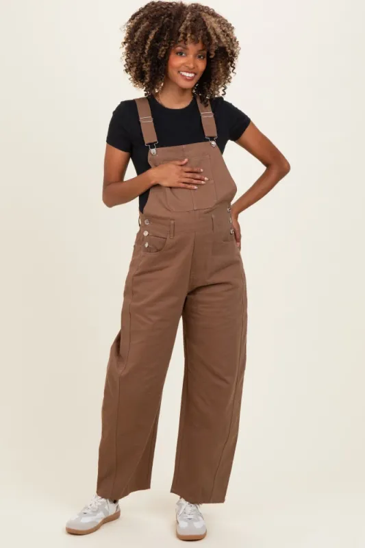 Mocha Barrel Leg Maternity Overalls made by Bluivy