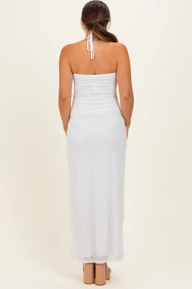 Off White Halter Textured Knit Maternity Maxi Dress sold by Pinkblush product image thumbnail 3