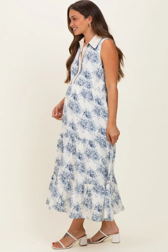 Ivory Floral Tiered Sleeveless Maternity Shirt Dress sold by Pinkblush product image thumbnail 2