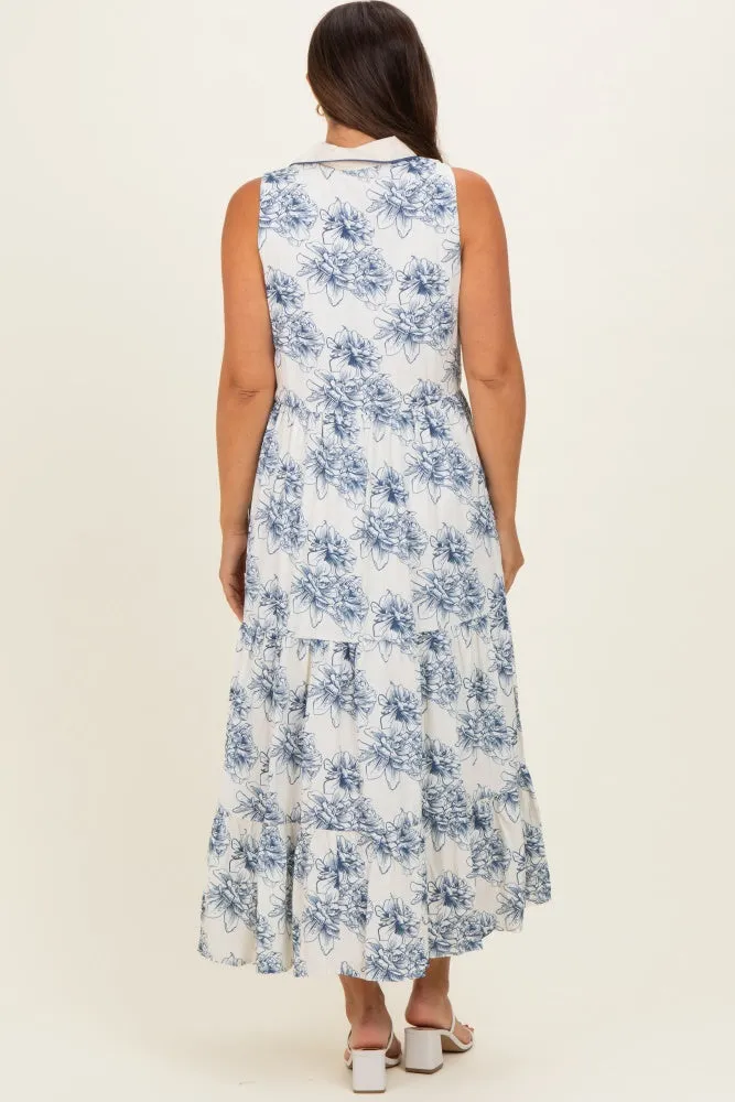 Ivory Floral Tiered Sleeveless Maternity Shirt Dress sold by Pinkblush product image thumbnail 3