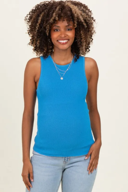 Aqua Ribbed Knit Maternity Tank Top made by HYFVE