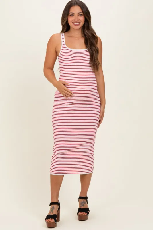 Red Striped Fitted Maternity Midi Tank Dress made by HYFVE
