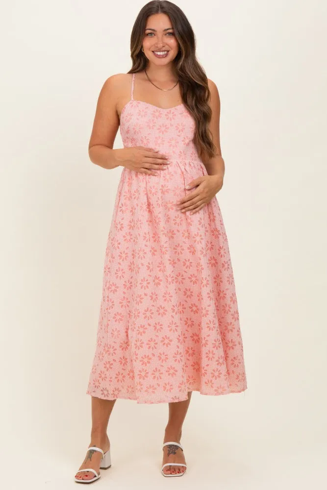 Strawberry Floral Gingham Maternity Midi Dress sold by Pinkblush