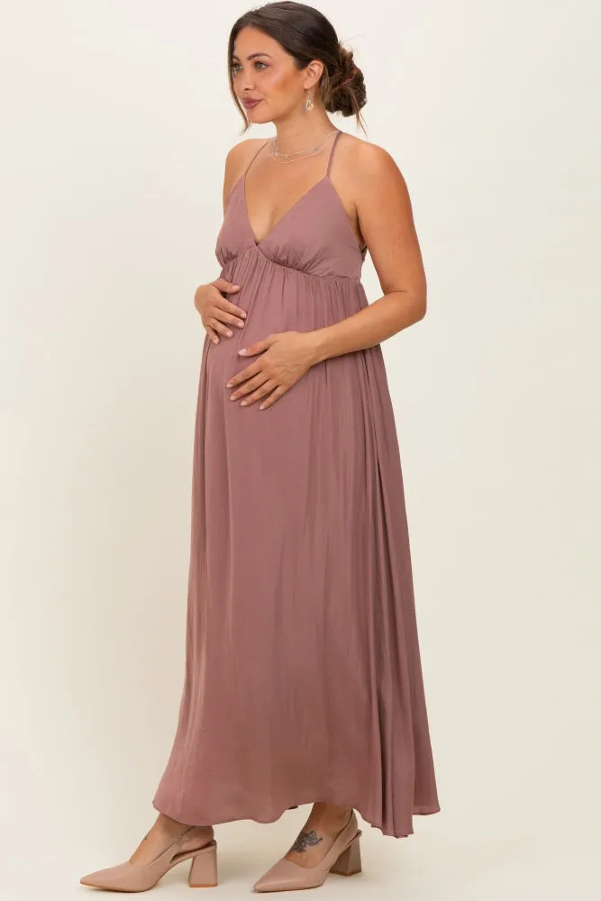 Mauve V-Neck Open Back Maternity Maxi Dress sold by Pinkblush product image thumbnail 2