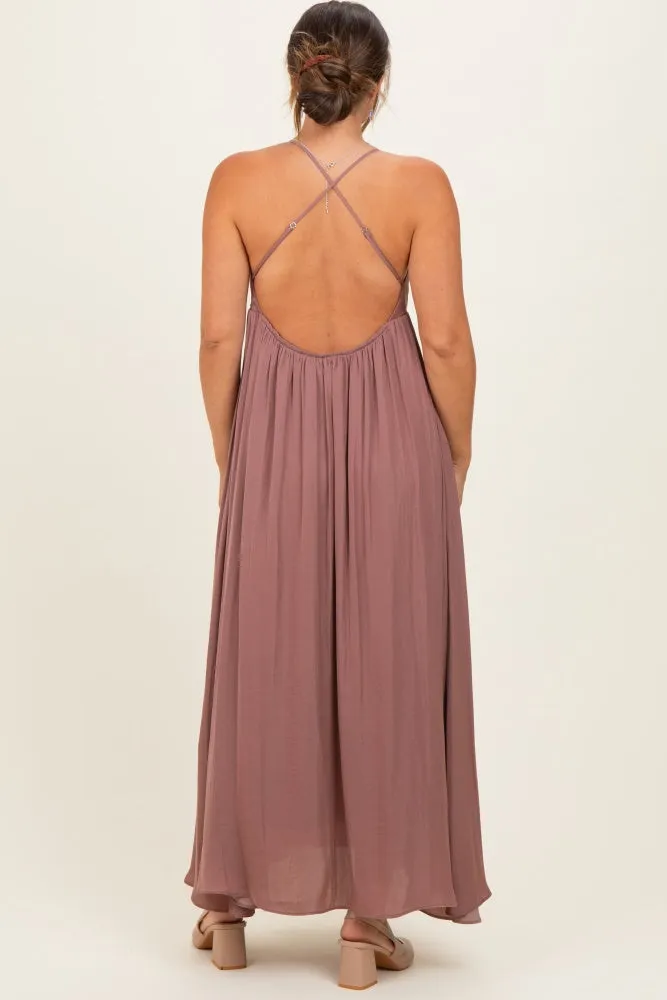 Mauve V-Neck Open Back Maternity Maxi Dress sold by Pinkblush product image thumbnail 3