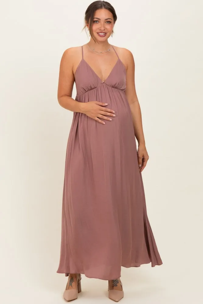 Mauve V-Neck Open Back Maternity Maxi Dress sold by Pinkblush