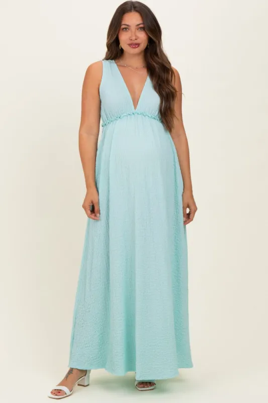 Mint Sleeveless Deep V-Neck Maternity Maxi Dress made by Pinkblush