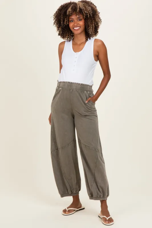 Olive Mineral Wash Terry Maternity Sweatpants made by Rae Mode