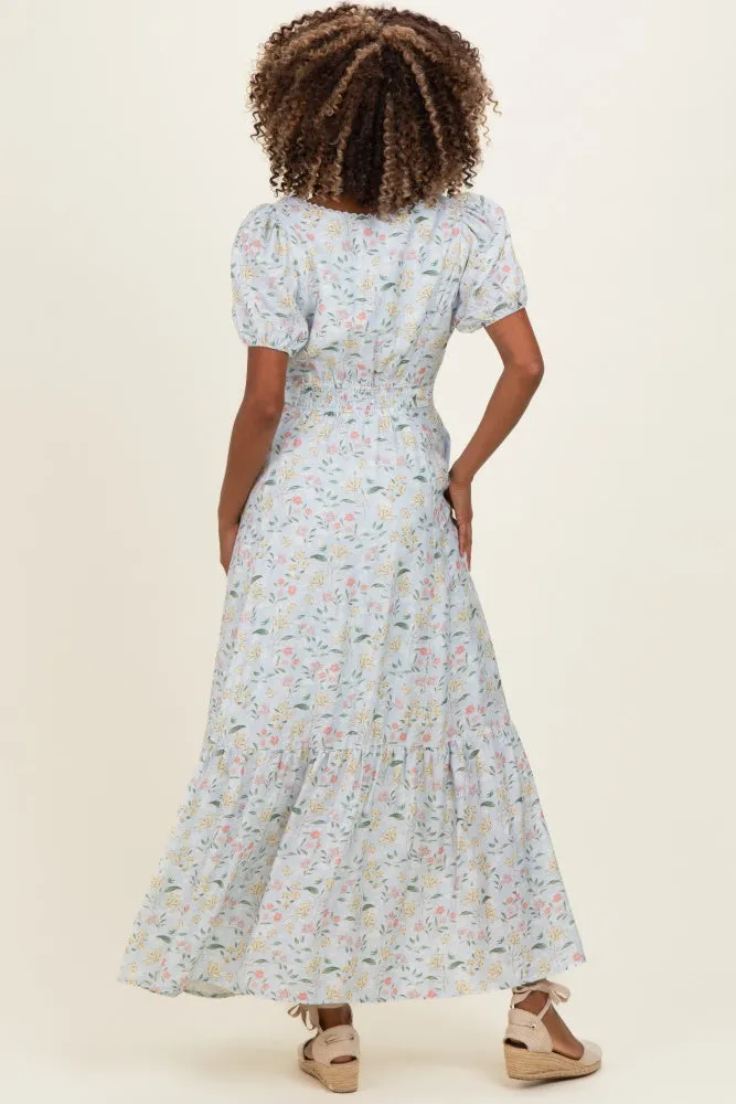 Light Blue Floral Lace Trim Button Down Maternity Maxi Dress sold by Pinkblush product image thumbnail 4