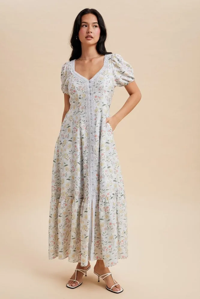 Light Blue Floral Lace Trim Button Down Maternity Maxi Dress sold by Pinkblush product image thumbnail 5