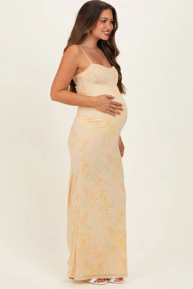 Light Yellow Floral Cutout Back Maternity Maxi Dress sold by Pinkblush product image thumbnail 2