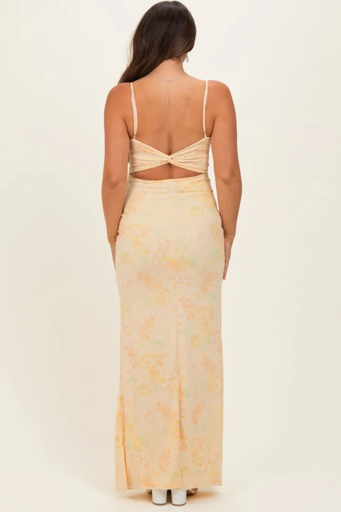 Light Yellow Floral Cutout Back Maternity Maxi Dress sold by Pinkblush product image thumbnail 3