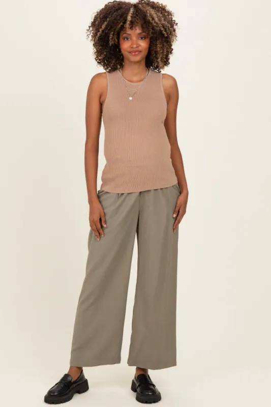 Dark Taupe Ribbed Knit Maternity Tank Top made by HYFVE