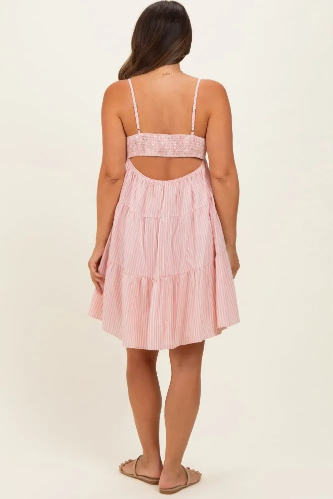 Pink Striped Tiered Cutout Maternity Dress sold by Pinkblush product image thumbnail 4