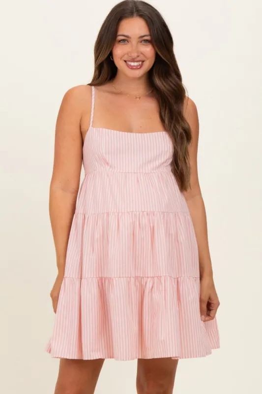 Pink Striped Tiered Cutout Maternity Dress made by HYFVE