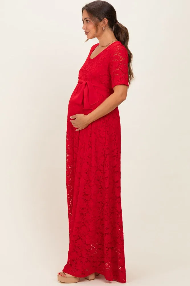 Red Lace Sash Tie Maternity Gown sold by Pinkblush product image thumbnail 2