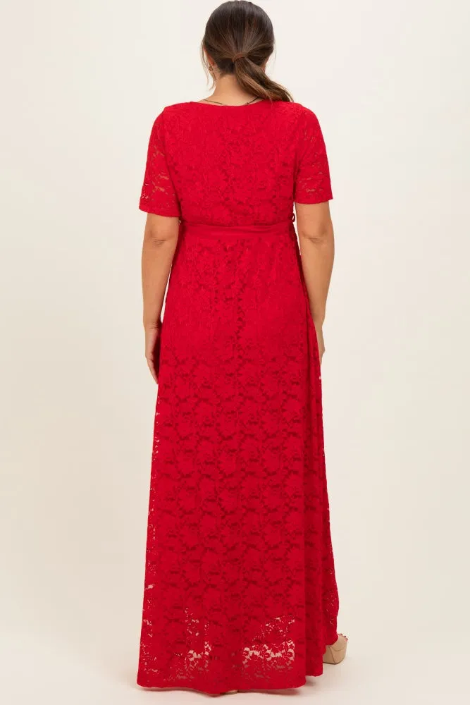 Red Lace Sash Tie Maternity Gown sold by Pinkblush product image thumbnail 3