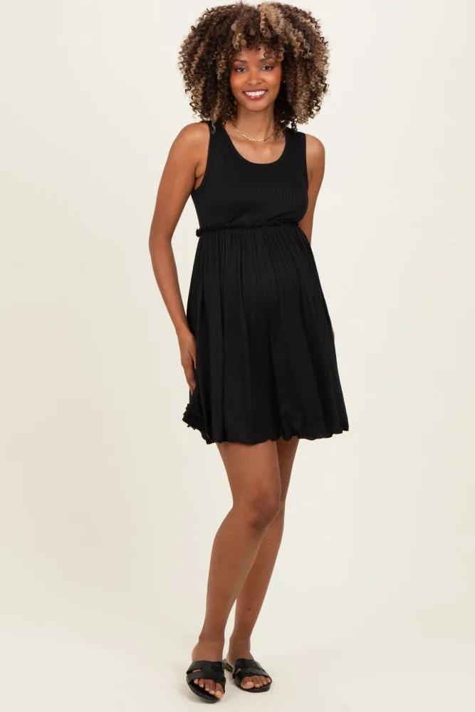 Black Ribbed Sleeveless Lettuce Trim Maternity Mini Dress sold by Pinkblush product image thumbnail 2